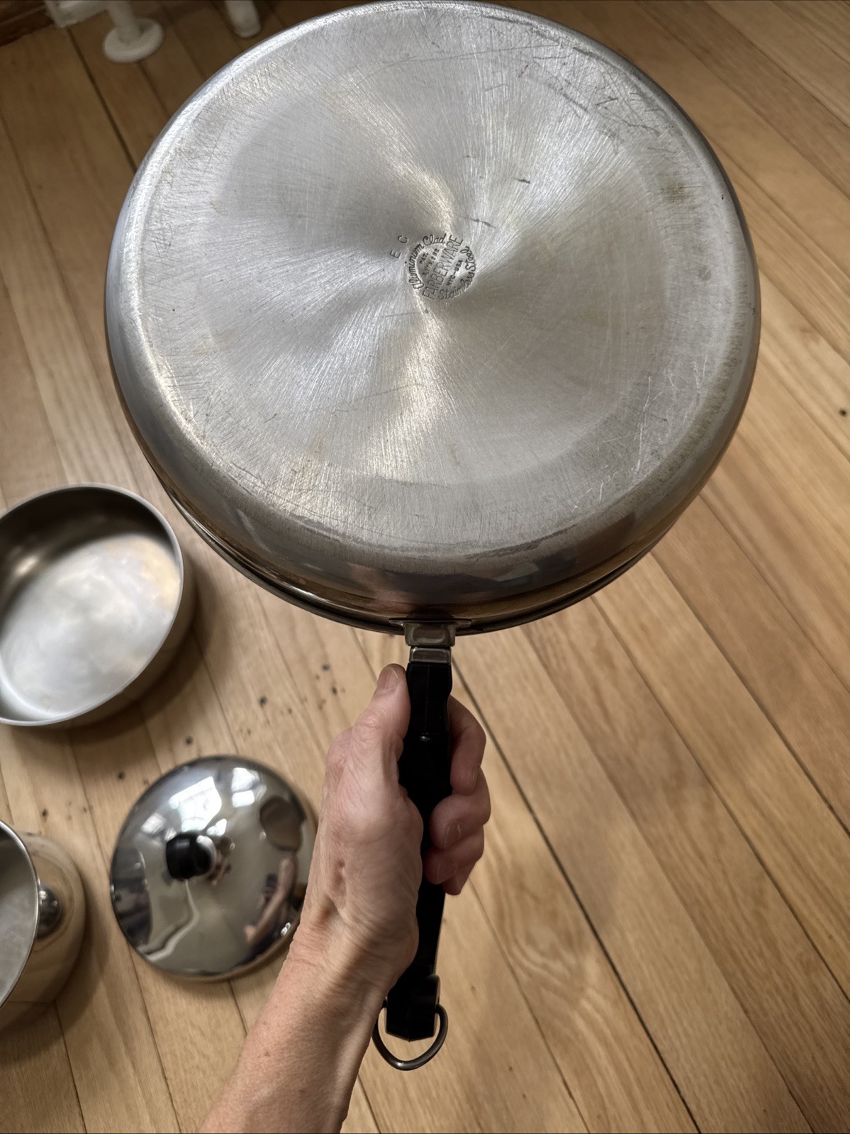Faberware Aluminum Clad Stainless 8” 10” cooking pan skillet 1 qt Pot Lid Lot