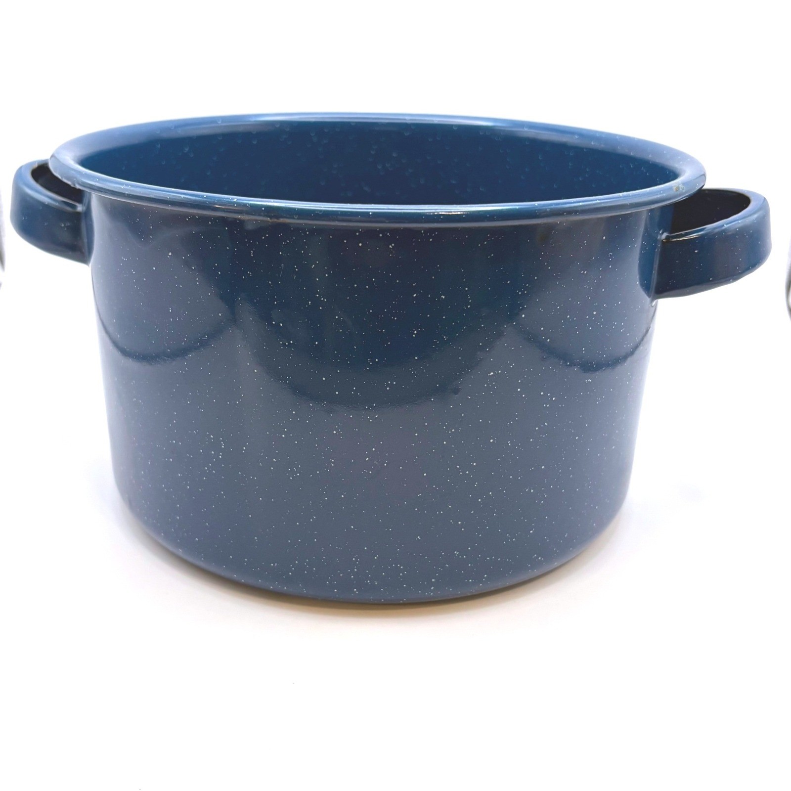 Vintage Blue Speckled Enamelware 6 Qt Stock Pot Soup Olla Cookware Double Handle