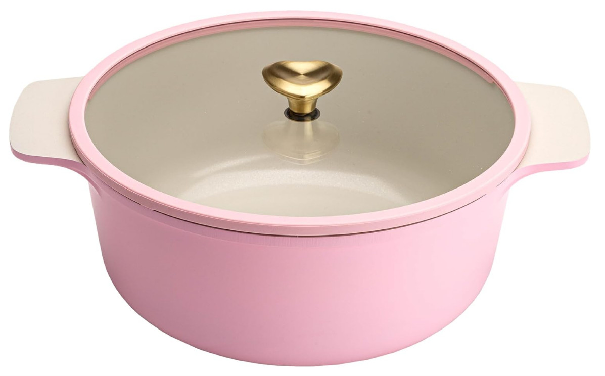 Olla Holandesa Aluminio Fundido 4.3QT Antiadherente Cerámica Rosa Tapa, Nuevo