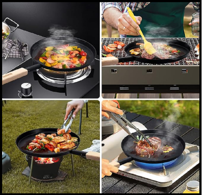 Frying Pan Skillet 8-inch Flat Crepe Pan, Lightweight Grill Pan with Wooden H…
