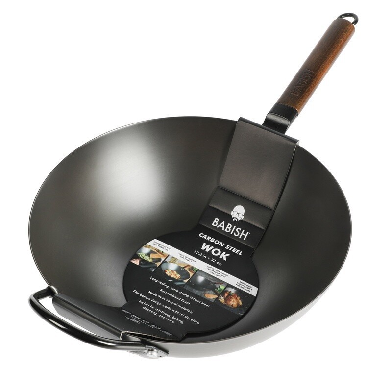 13 Inch Carbon Steel Wok Induction Safe Nonstick Rust Resistant Heavy Gauge New