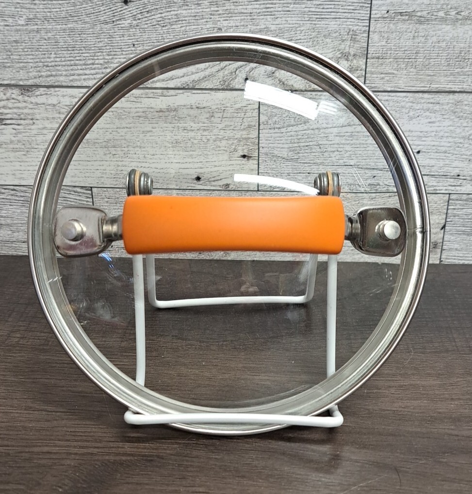 6″ In Glass Stainless Steel Pot Lid with Orange Rubber Coated Handle Rachael Ray