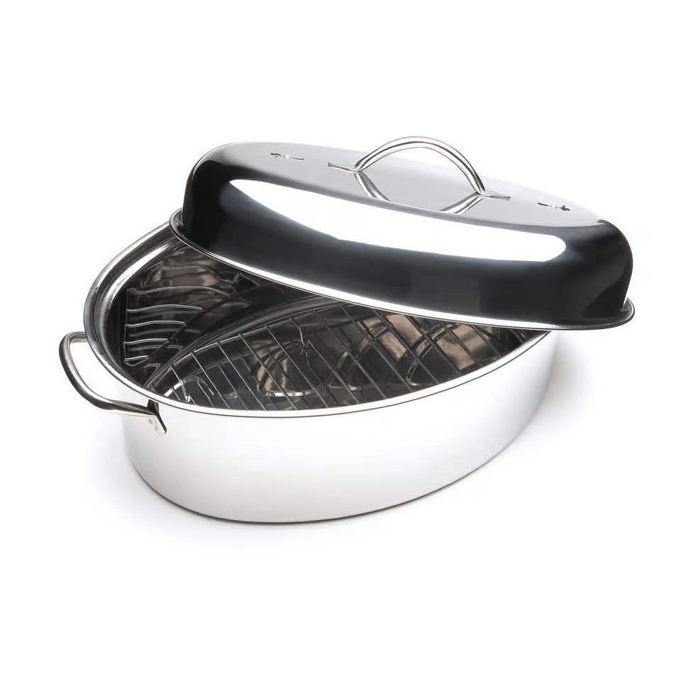 New 18/10 Stainless Steel Oval Roaster Set w/Accessories Rancher M10002
