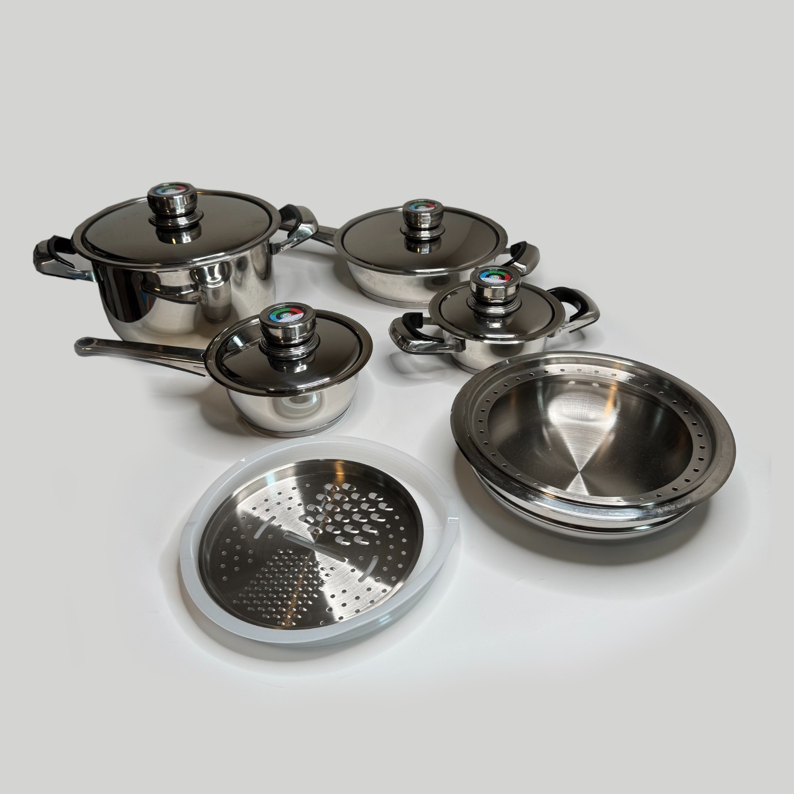 Nutri Stahl Stainless Cookware Pot 12-Piece Set Rainbow Pre-owned *READ*