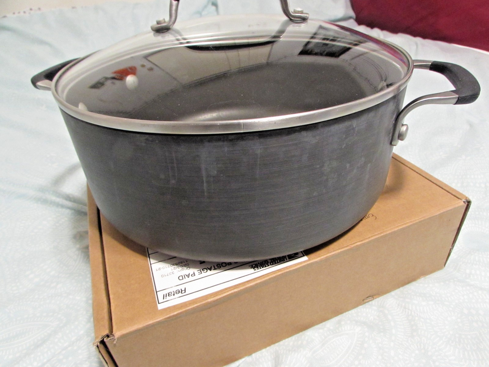 Calphalon 5 Quart 8785 Stock Pot With Glass Lid Dual Rubber Coated Handles