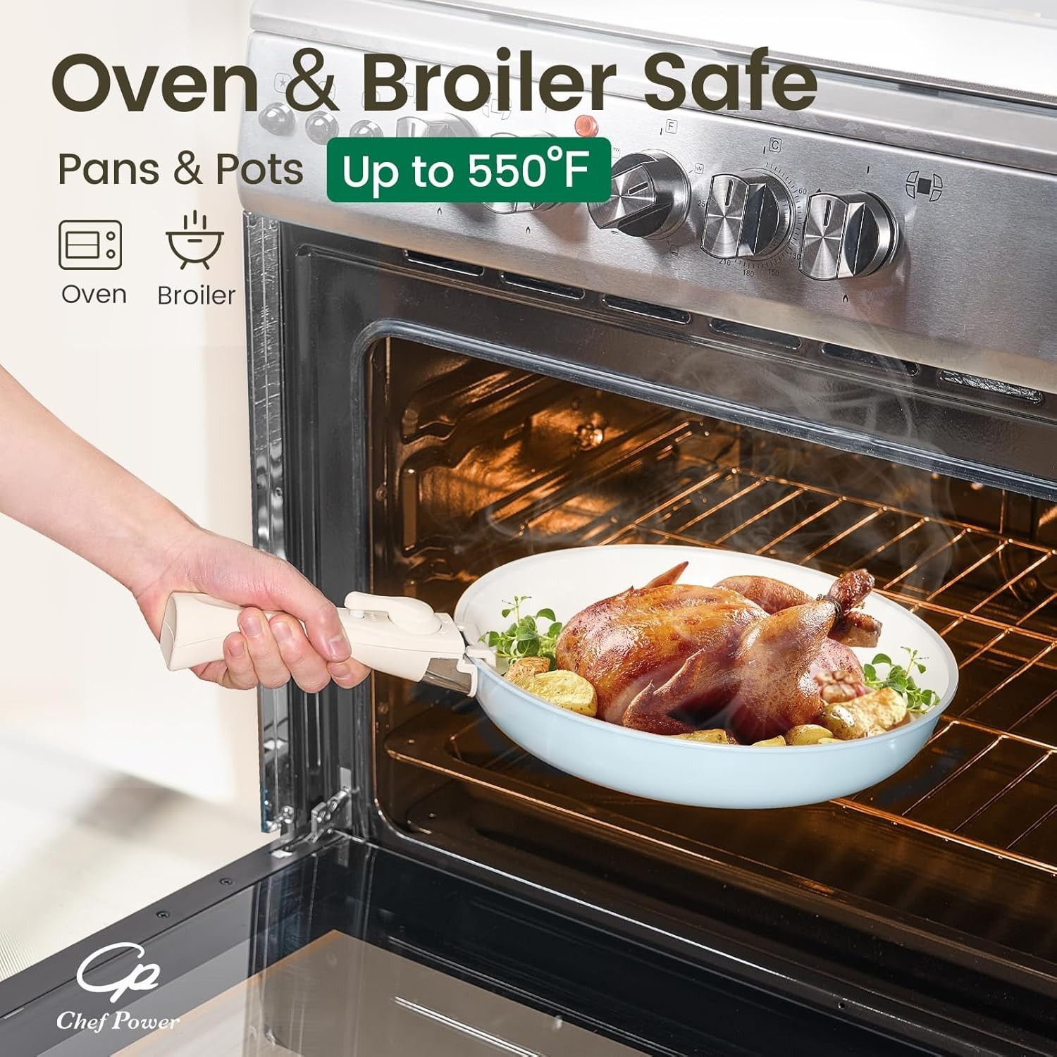 Versatile 19-Piece Ceramic Nonstick Pots and Pans Set with Detachable Handle