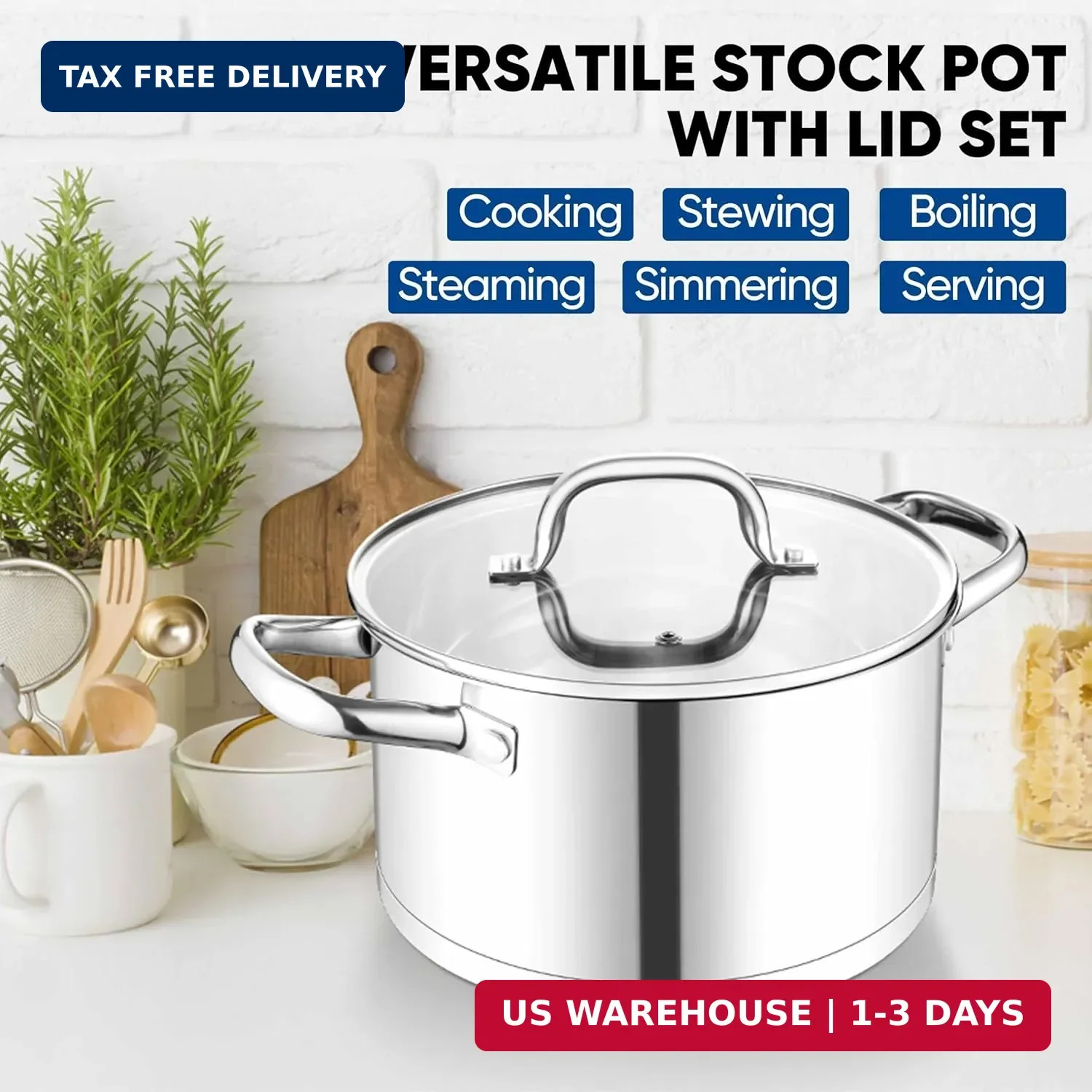 TeamFar 5 QT Stock Pot, Tri-ply Bottom Stainless Steel Stockpot Cooking Soup Pas