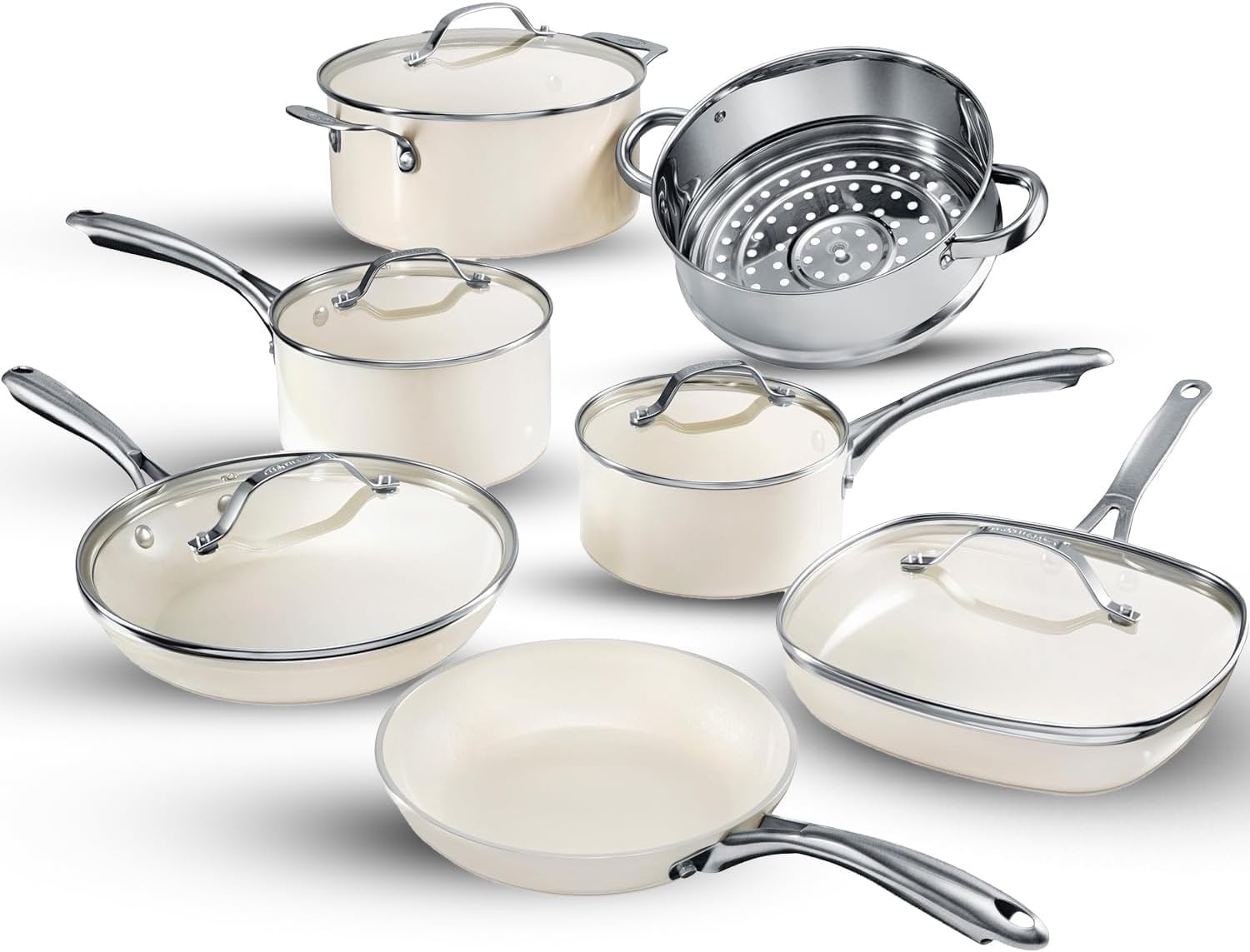 Gotham Steel 12 Pc Ceramic Cookware Set Nonstick, Ceramic Pots and Pans Set Non