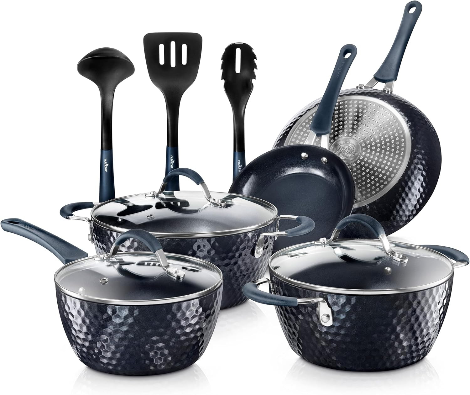 11 Pc Blue Diamond Nonstick Ceramic Cookware Set – Durable Pots and Pans with Co