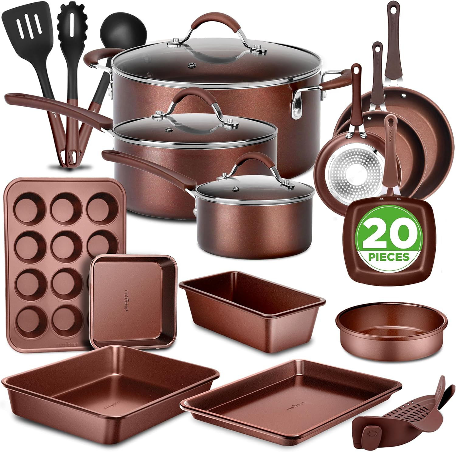 Nonstick Cookware Set, 20-Piece Premium Kitchen Cookware Set with Pots, Pans, Ba