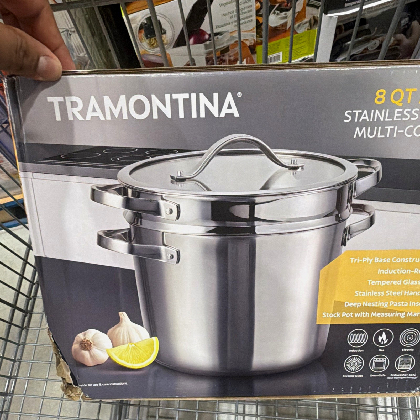 Tramontina 8 Qt/7.5L Stainless Stockpot w Pasta Insert & Glass Lid Set