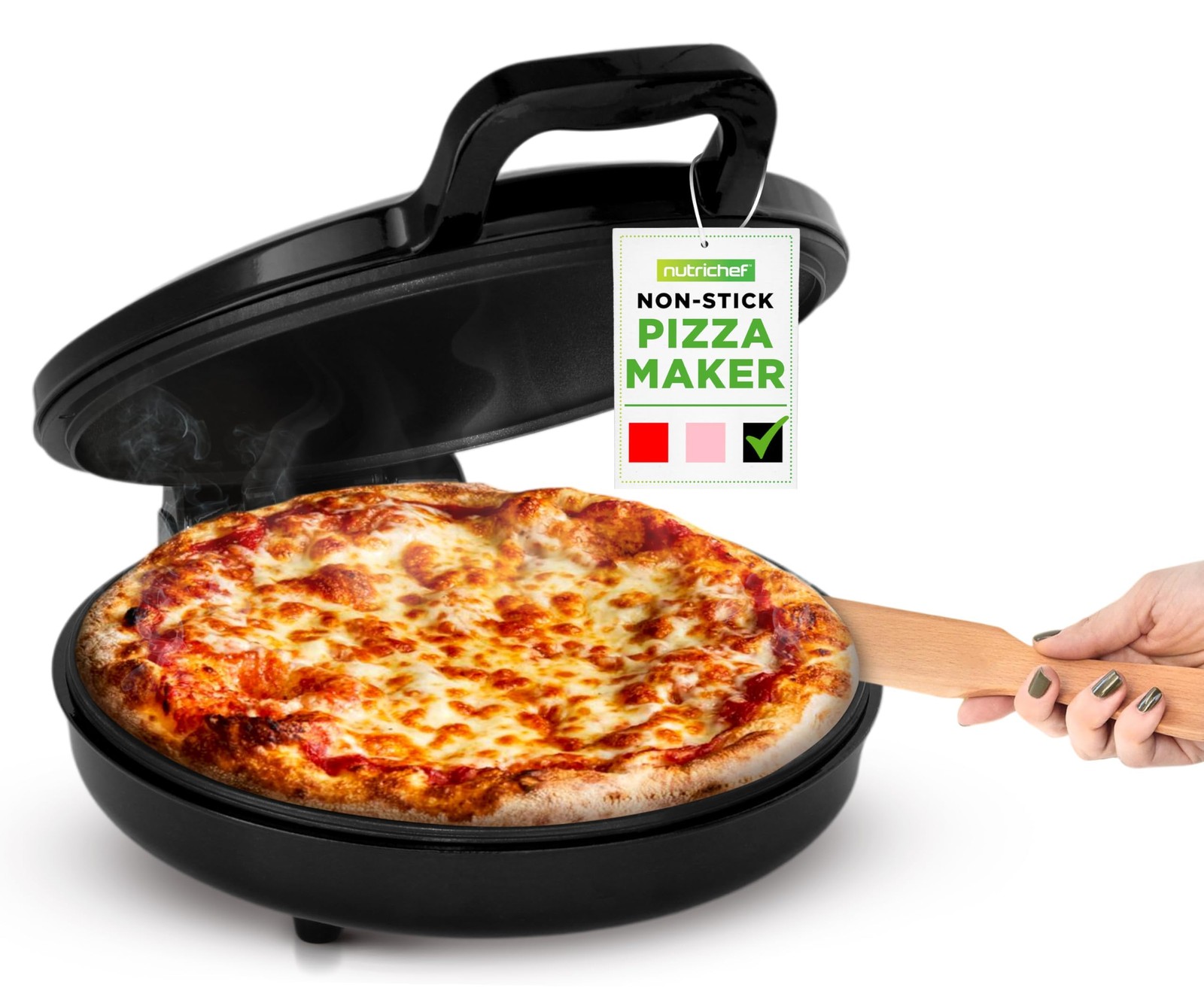 NutriChef Countertop Pizza Maker – 1500W Non-Stick Electric Pizza Cooker – Black