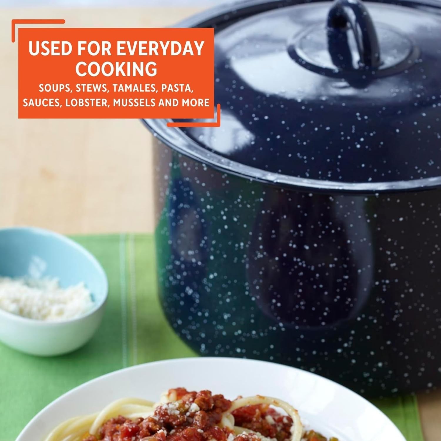 6Qt Blue Speckled Enamel Stock Pot with Lid