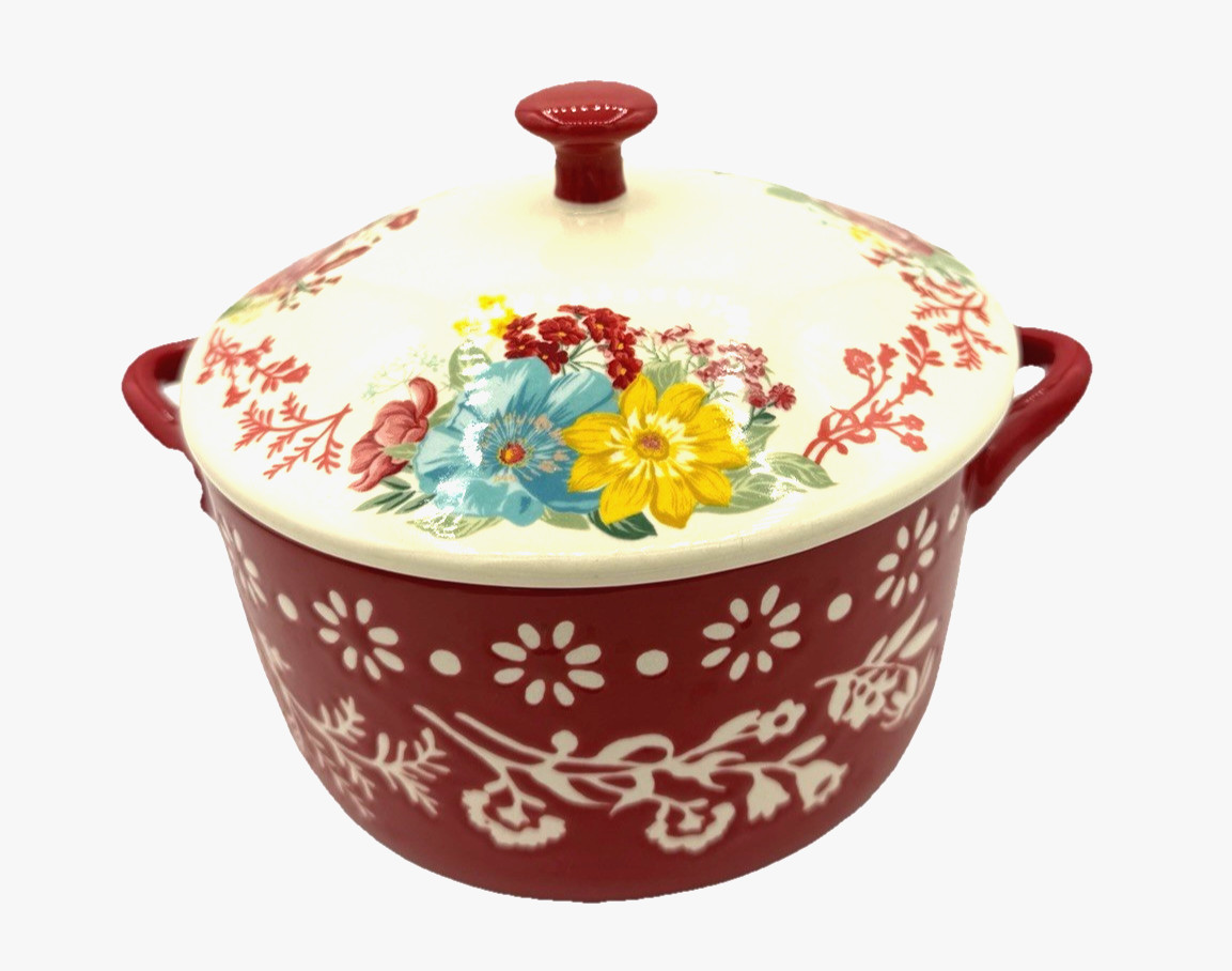 Pioneer Woman Fancy FlourishCeramic Casserole Lid 16 oz 5.75″ In Diameter in Red