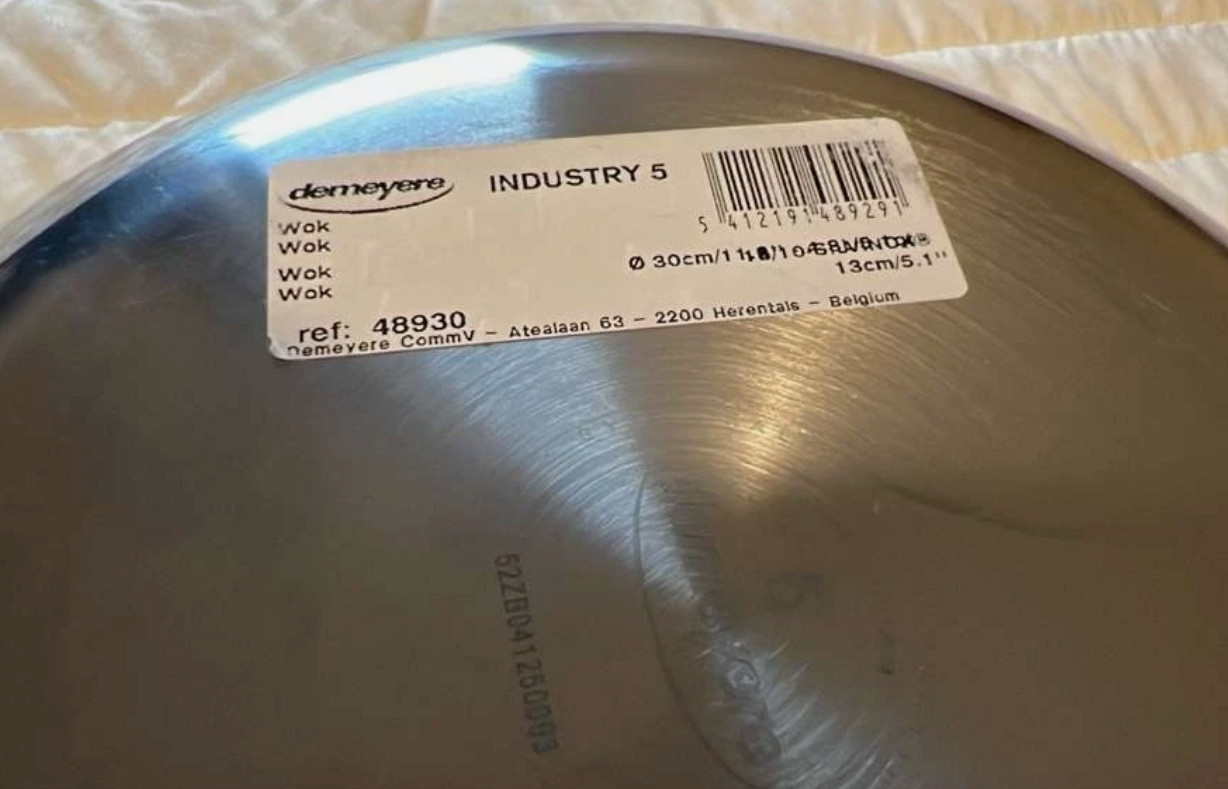Demeyere Industry 5 Flat Bottom Wok, 12 inch, 18/10 Stainless Steel NEW