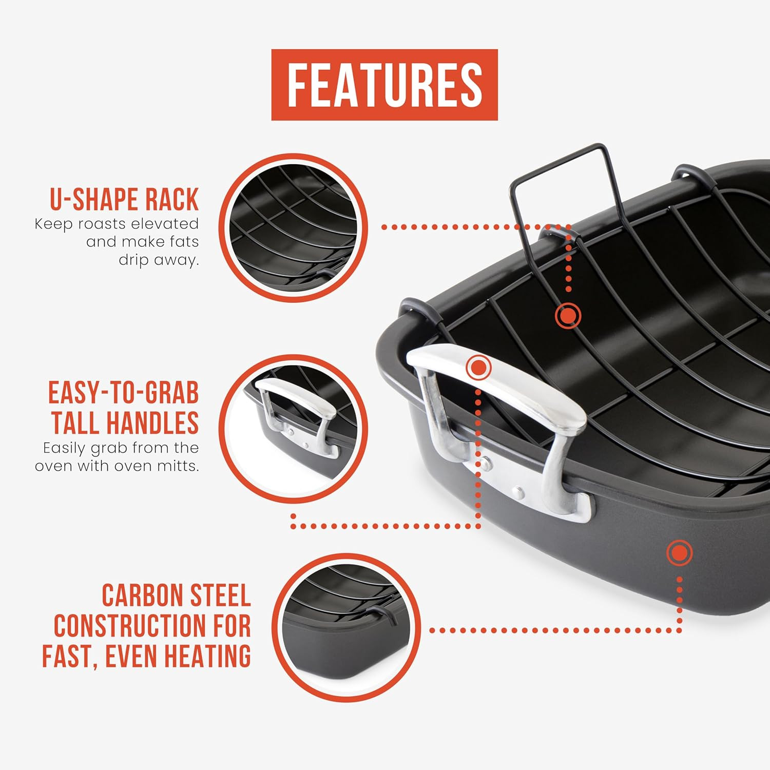 Extra-Large Carbon Steel Roasting Pan with U-Rack for Perfect Roasts