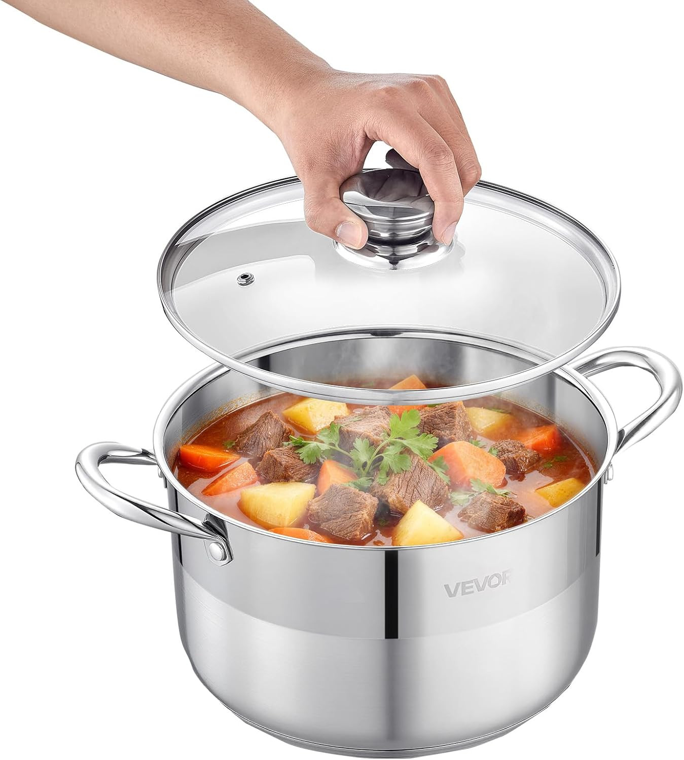 8QT Stainless Steel Stock Pot w/ Glass Lid Induction Compatible