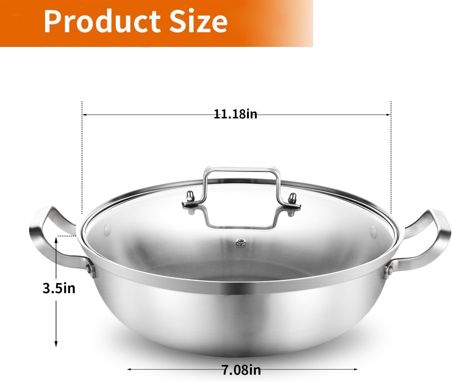 Sarten 11 pulgadas 3 capas acero de inoxidable 35QT con tapa apta induccion