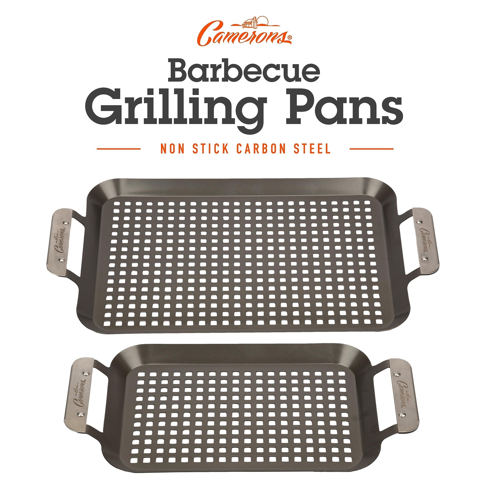 BBQ Grill Topper Grilling Pans (Set of 2)- Non-Stick Barbecue Trays w Stainle…