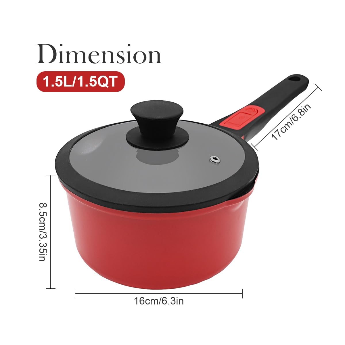 1.5 Qt Small Sauce Pan Lid Non Stick Milk Pot Pour Spout Detachable Handle