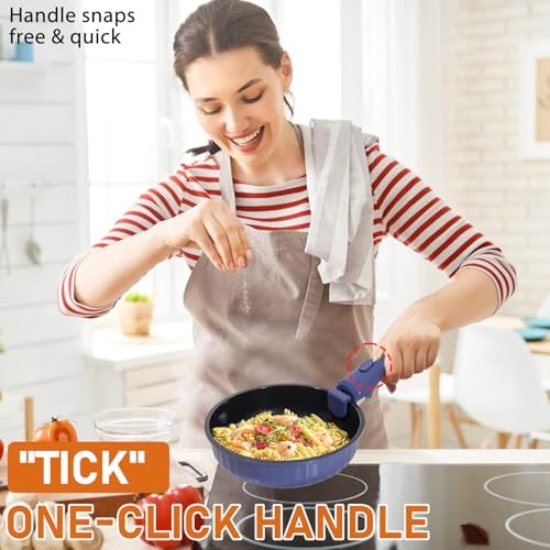 11 Piece Pots and Pans Set Nonstick with Removable Handle, Induction Blue