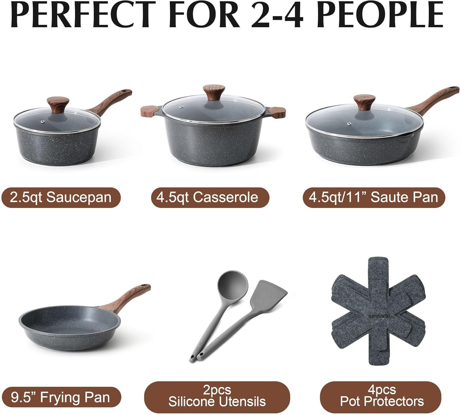 Sensarte 13-Piece Nonstick Cookware Set with Swiss Granite Coating & Eco-Frie…