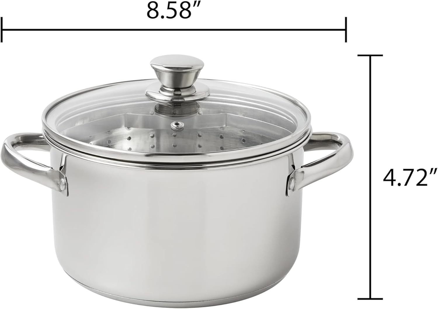 Mainstays 4 Quart Stainless Steel Steamer Pot Glass Lid Induction Vegetable