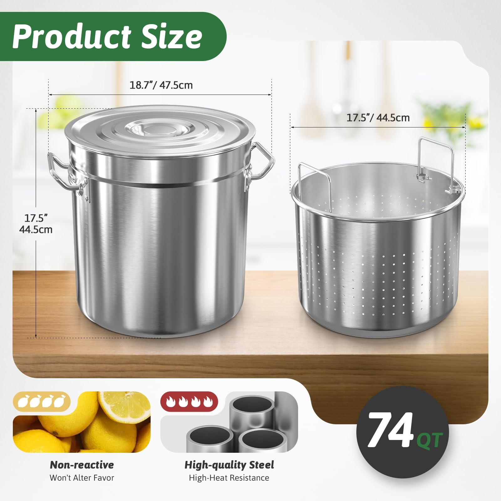 74-Quart Stainless Steel Seafood Boil Pot Lid,Crab, Lobster, Shrimp Boil Stock