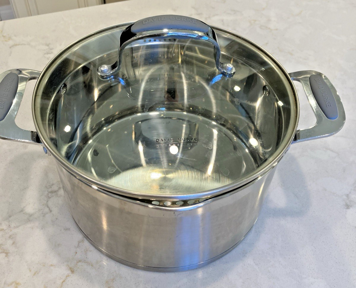David Burke Gourmet Pro 6.3 Qt Stock Pot with Pour Spouts Lid Stainless Steel