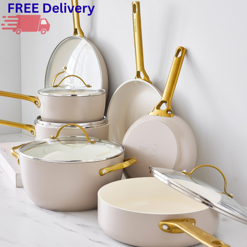 GreenPan Reserve 12-Piece Cookware Set Ceramic Nonstick PFAS-Free Gold Tone New