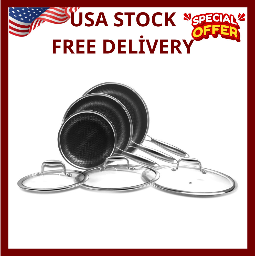 6-Piece Frying Pan Set, 8, 10 and 12 inch Frying Pans, Hybrid Nonstick 18/10 …