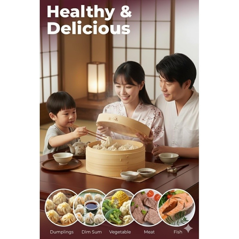 Bamboo Steamer Basket Set Organic Cooking Tool W/ Chopsticks & Liners New