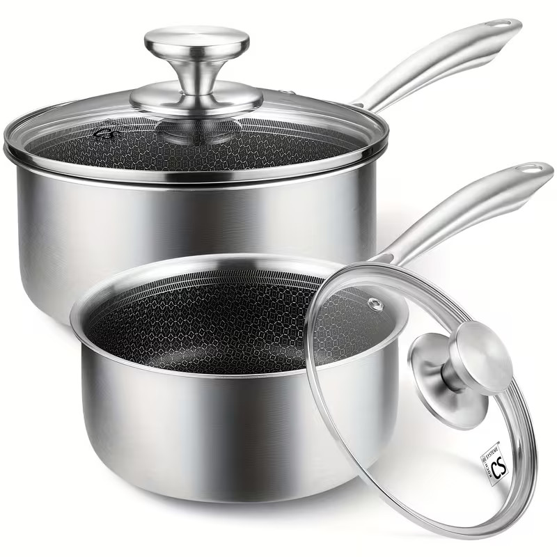 Hybrid Nonstick Stainless Steel Saucepan Set – 6-Piece Induction Ready Set