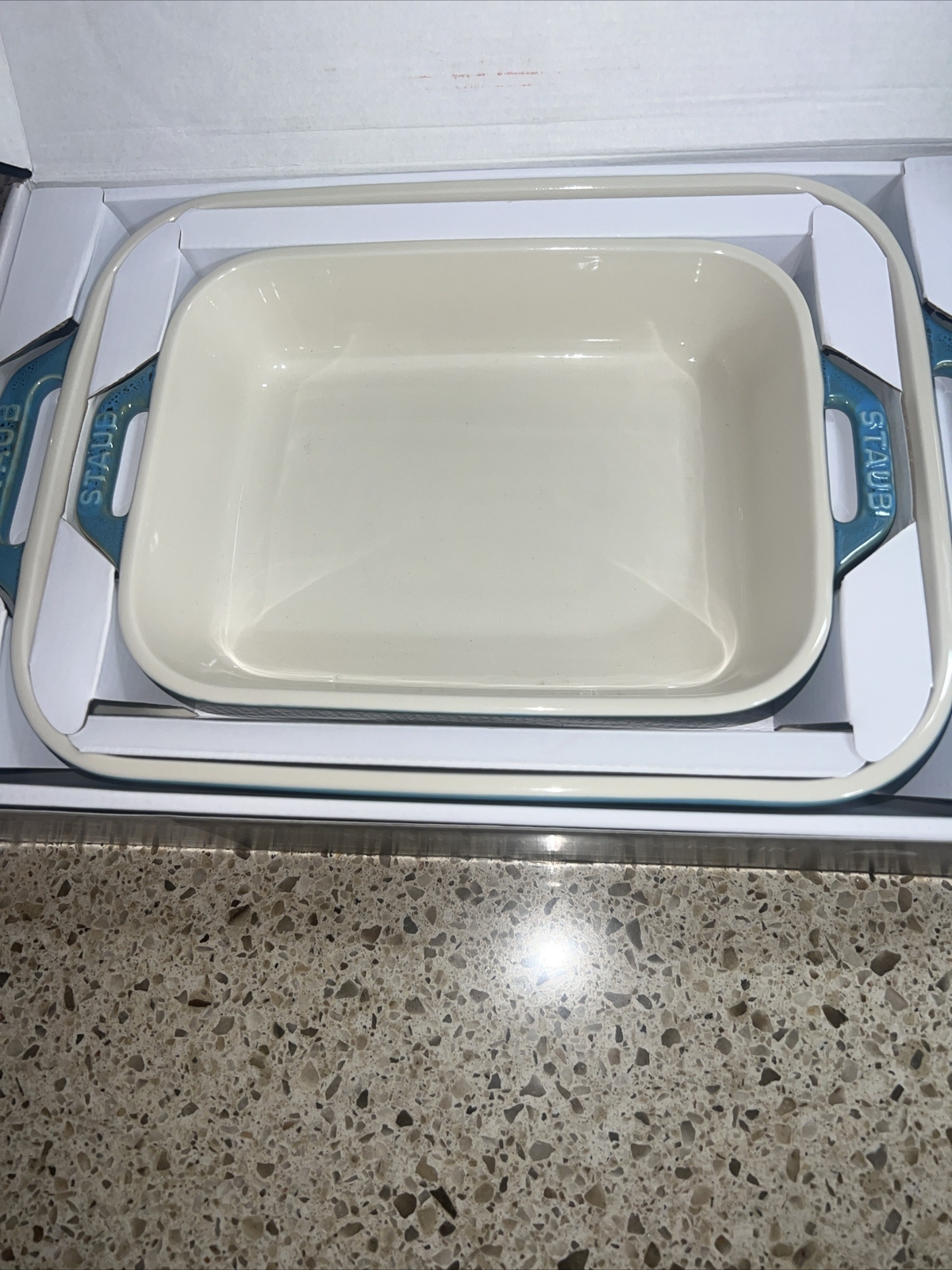 Staub Blue Ceramic Baking Casserole Gratin Handled Dishes Lot Of 2
