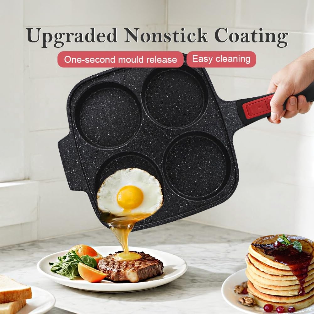 10 inch Large Egg Pan with Lid, 4-Cup Pancake Pan Nonstick Omelette Skillet w…