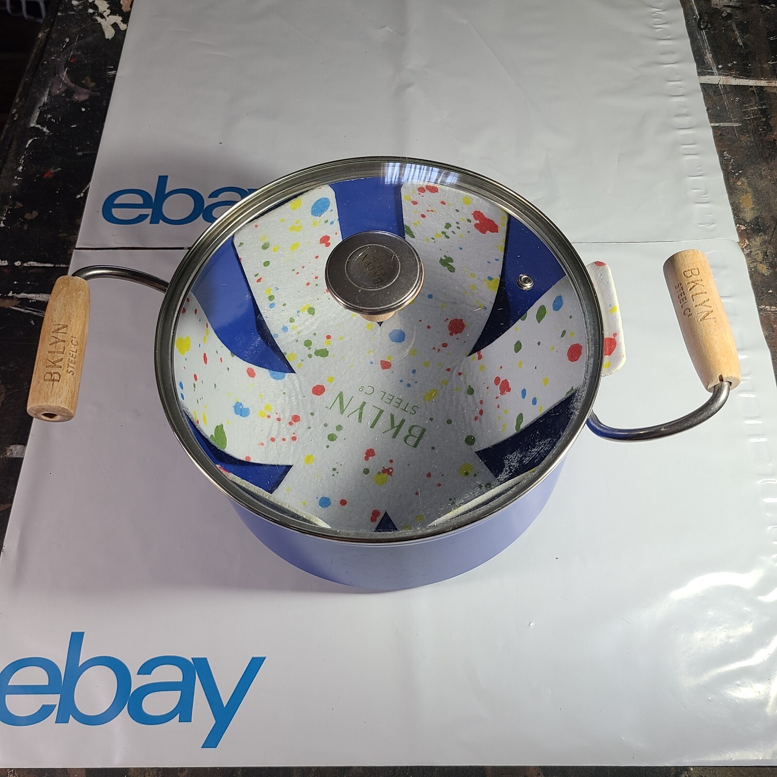 Brooklyn Steel Co. 5-Qt. Blue Dutch Oven with Lid & Pot Protector Wooden Handles