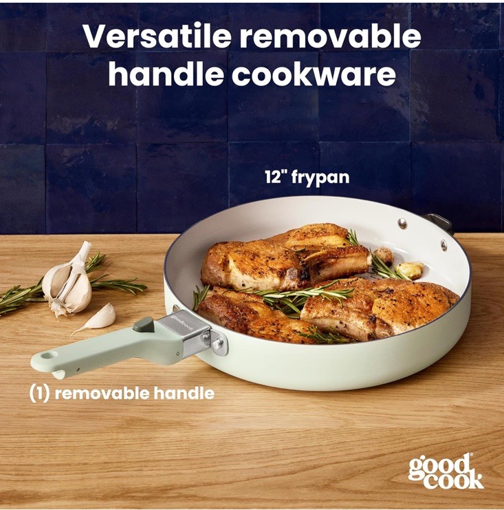 GoodCook 12″ Frypan Removable Handle Ceramic Nonstick Cookware Sage Green