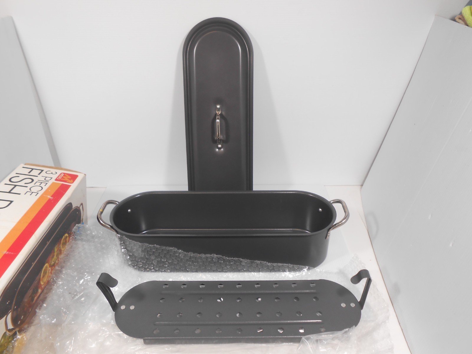 Vtg 1988 NEW METRO Non-Stick Steel 3 Piece Fish Poacher w/ Lid & Rack #711348