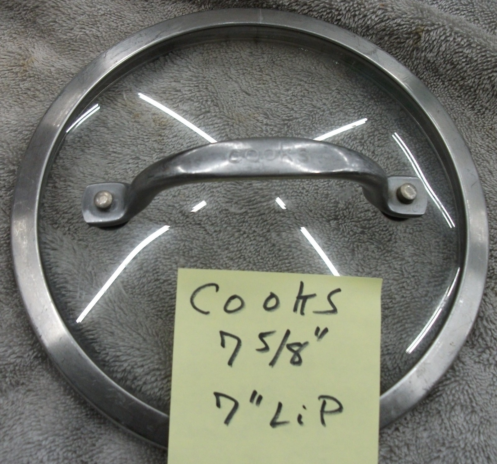 Used 7-5/8 Inch Replacement Glass Lid For Cooks Sauce Pan- 7″ lip to lip