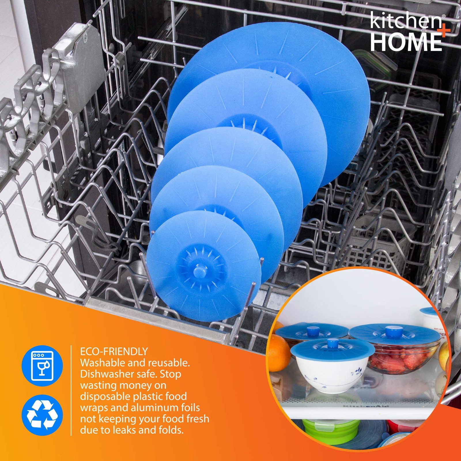 Kitchen + Home Silicone Suction Lids and Food Covers – Set of 5 – Fits variou…