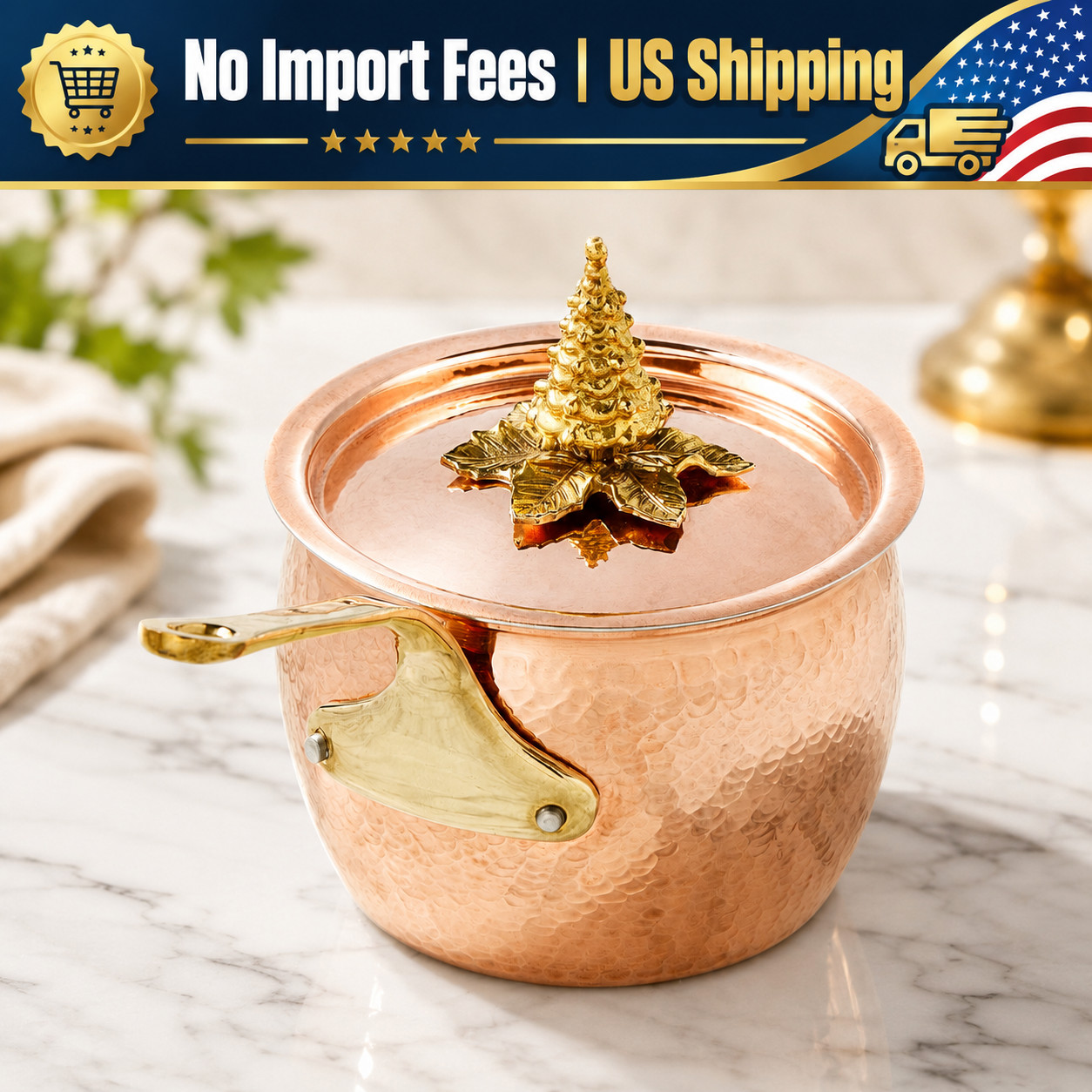 Ruffoni Historia 1.8 Qt Hammered Copper Saucepan w/ Tree Knob & Lid