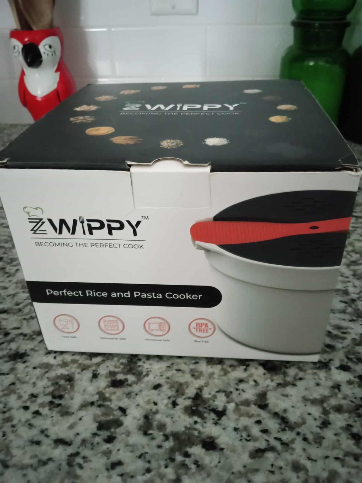Zwippy Mini Microwave Rice/Pasta Cooker Steamer Built-In Strainer Measuring Cup