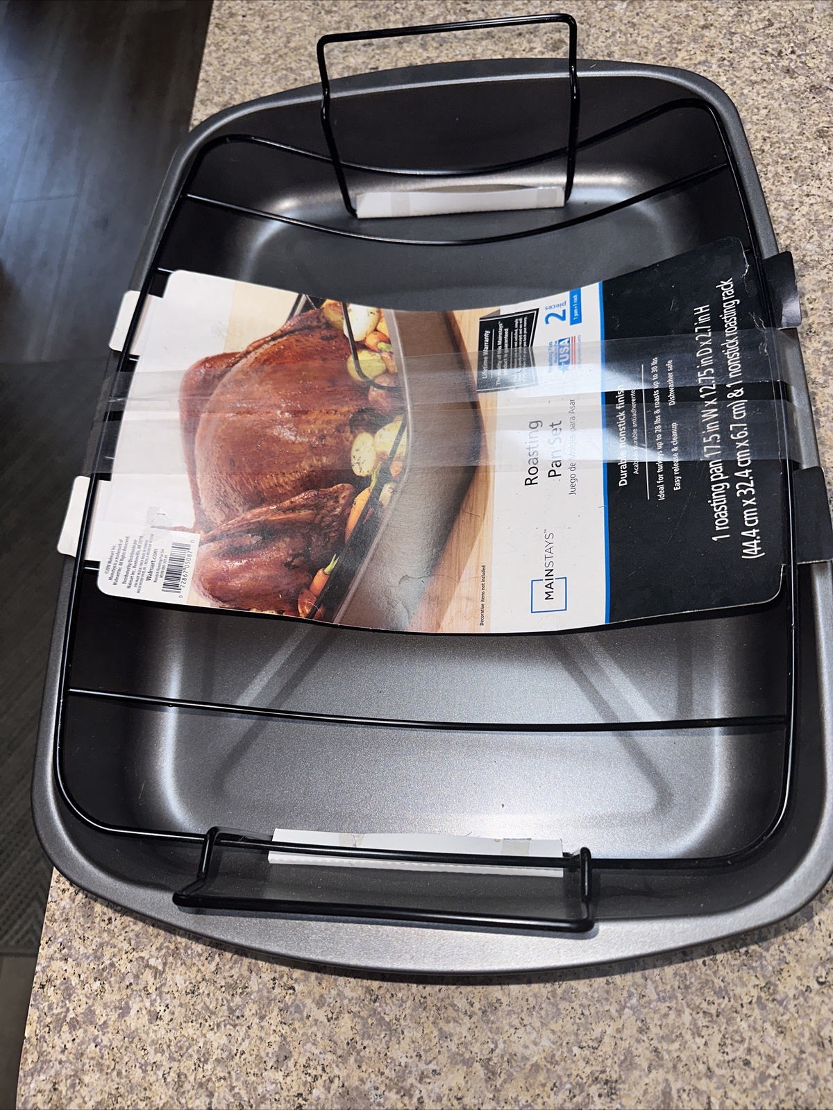 Roasting Pan Set Removable Rack 2-Piece Non-Stick,Large 17.5×12.75×2.7” Mainstay