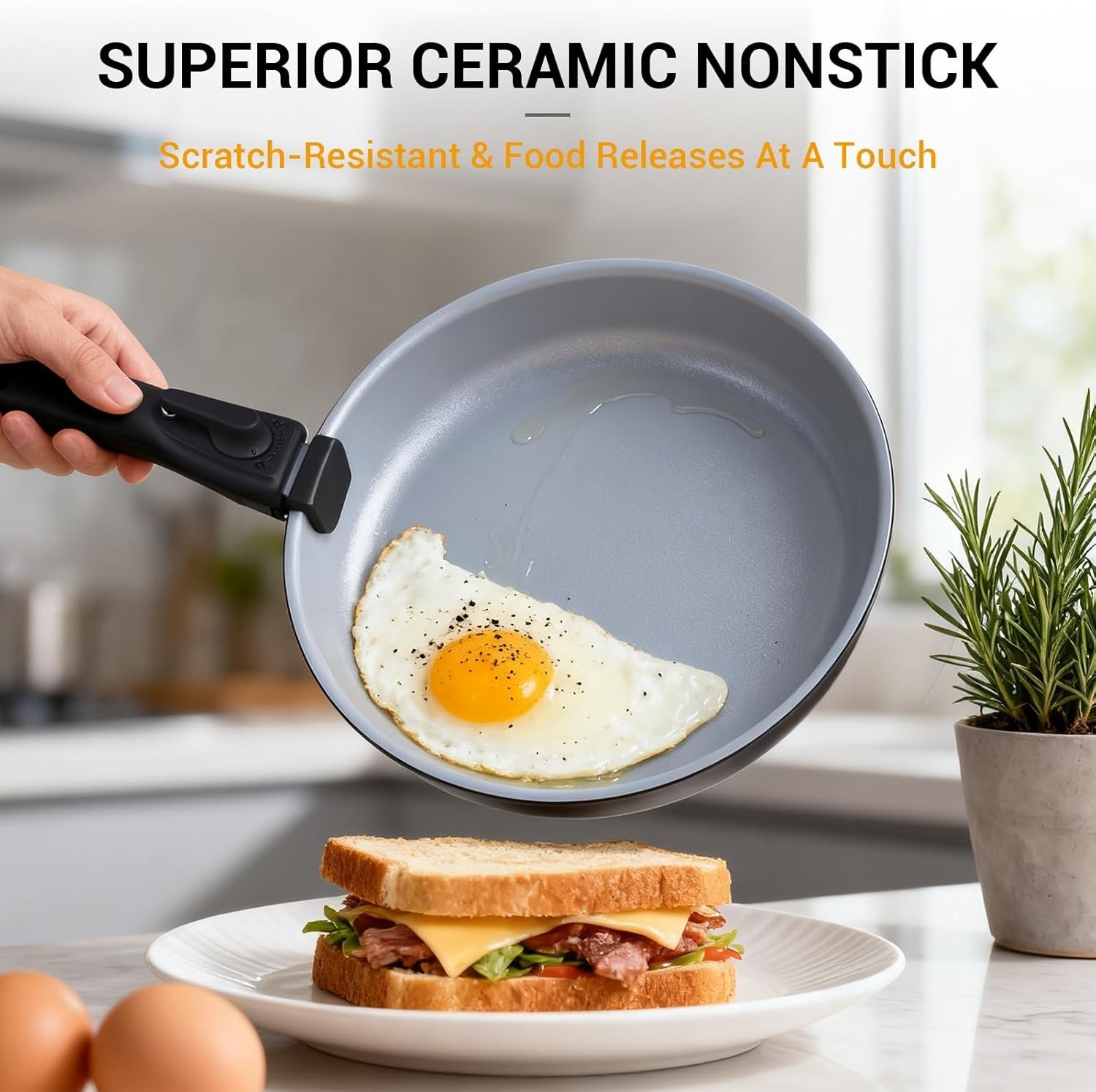 18-Piece Ceramic Pots and Pans Set Non Stick, Non Toxic Cookware Set with Rem…