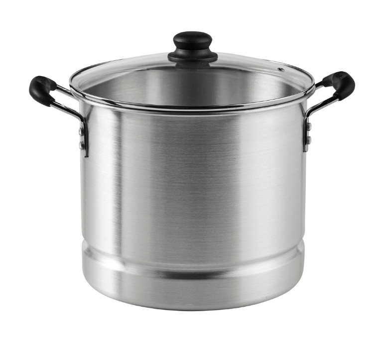 The 16-Quart Aluminum Steamer Pot with Glass Lid & Removable Rack, Silver