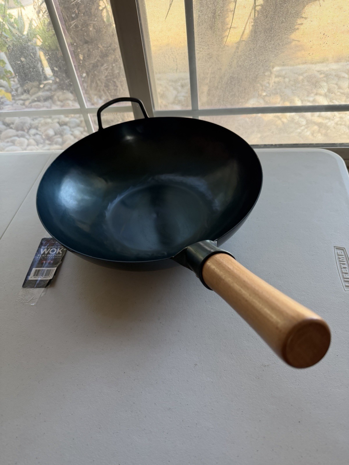 Yosukata 13.5″ Blue Carbon Steel Wok Pan – Pre-Seasoned Flat Bottom