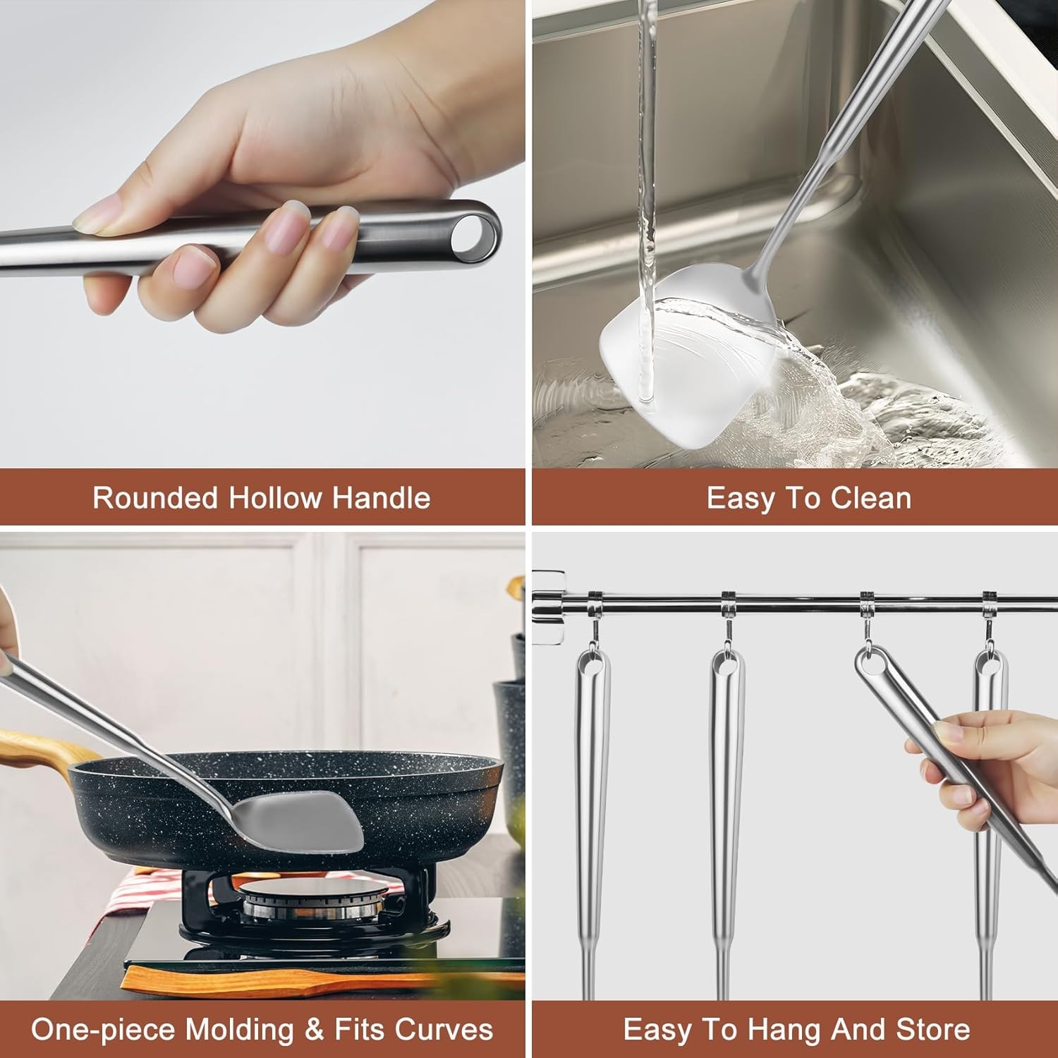 18 10 Stainless Steel Cooking Utensils Set, 10pcs Long Metal Kitchen Utensils