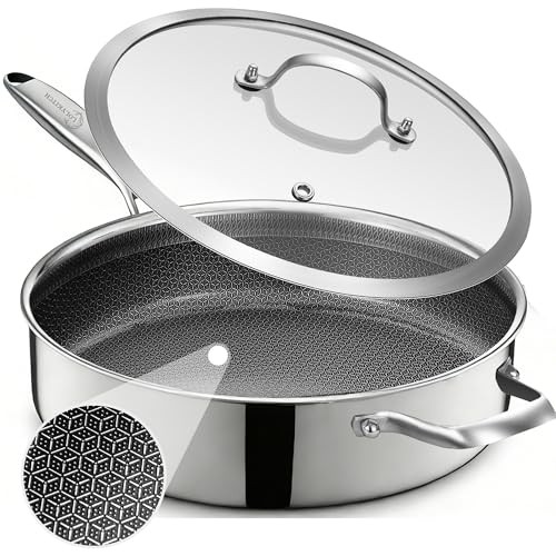 12″ Deep Frying Pan with Lid – Nonstick 5QT Tri-Ply Stainless – 5QT with Lid