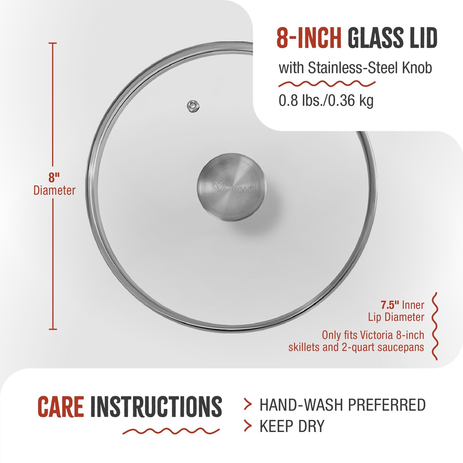 7.5-Inch Glass Lid for Round 8-Inch Cast Iron Skillet or Pan, Custom Made for…