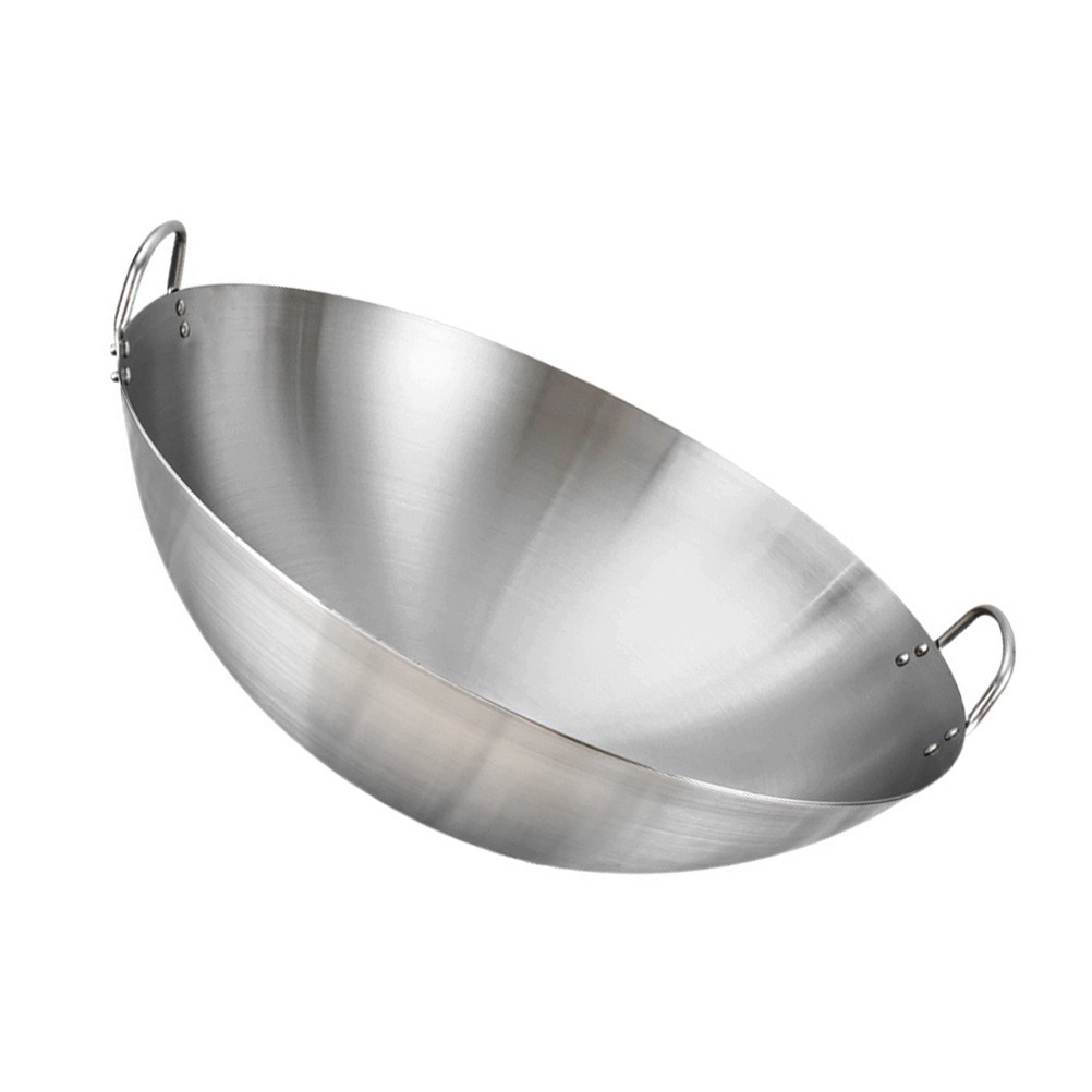 Kitchen Practical Stainless Steel Binaural Wok Frying Pan Cooking Pot 30 cm